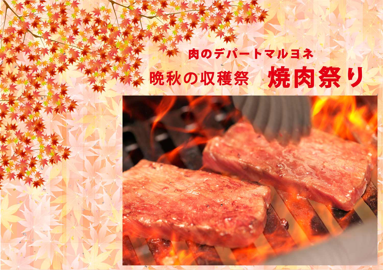 肉のデパートマルヨネ 晩秋の収穫祭「焼肉祭り」焼き肉盛り合わせ（ロース、カルビ、モモ、バラ各100g）合計約400gを通常5980円→3980円